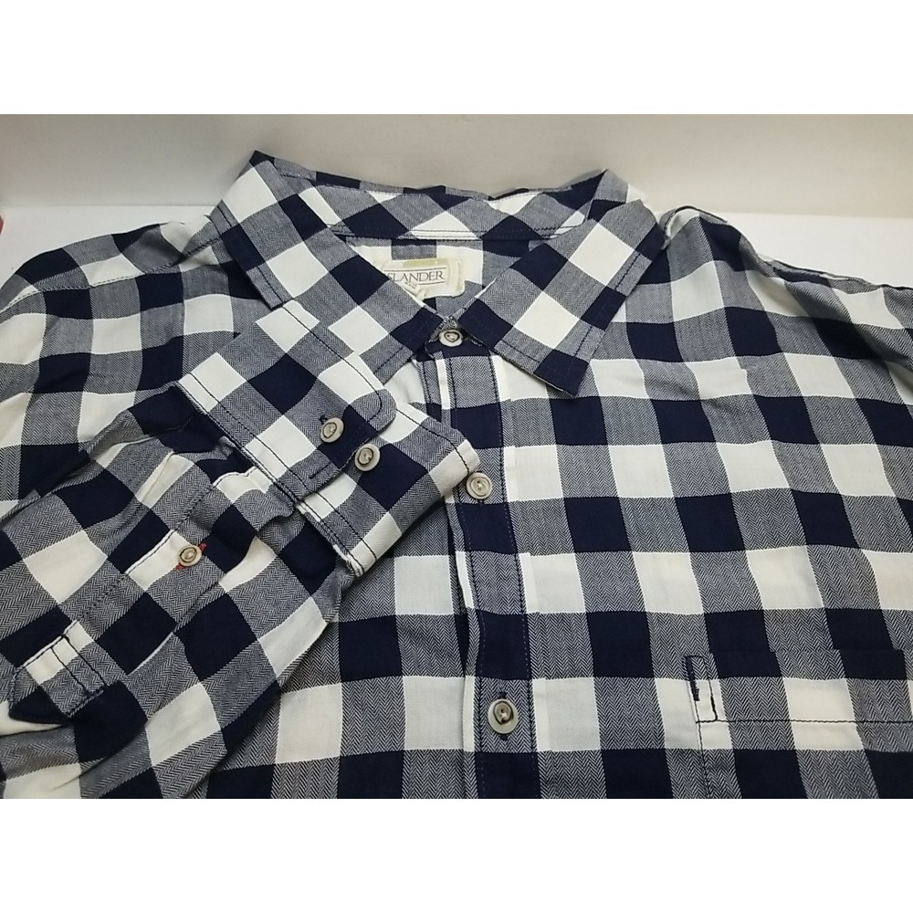 Islander Mens XXL‎ Long Sleeve Check Button Up Shirt White Blue Relax Well 2XL